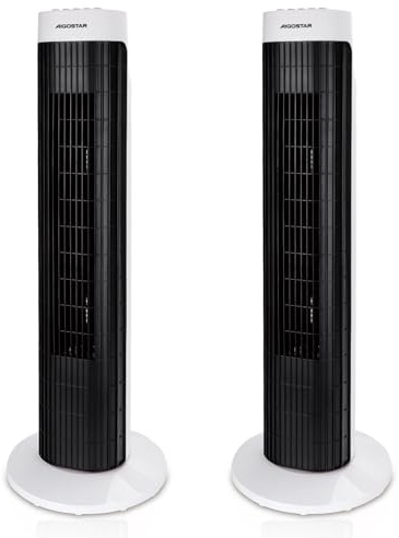 Aigostar Ventilateur Colonne Silencieux 76cm, 3 Vitesses Puissantes, Oscillation 85°, Minuterie 2H, Sécurisé pour Enfant, Économique 45W avec Poignée Intégrée,2PCS-Ben