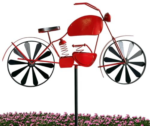 Metal Motorbike Wind Bell - Windmill Bike Vehicle Statue, Metal Garden Stake | Outdoor Spinner Accent, Iron Yard Figurine for Biking Lover Garden Lawn Porch Display 14.17x7.87 inches