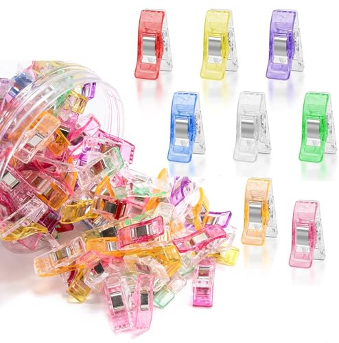 Nähklammern Stoffklammern, 100 Stück Kunststoff Nähclips, Kunststoff-Klammernmit Messmarkierungen, Mehrzweck Nähen Clips zum Quilten, Häkeln, Basteln und Stricken, Stofffixieren