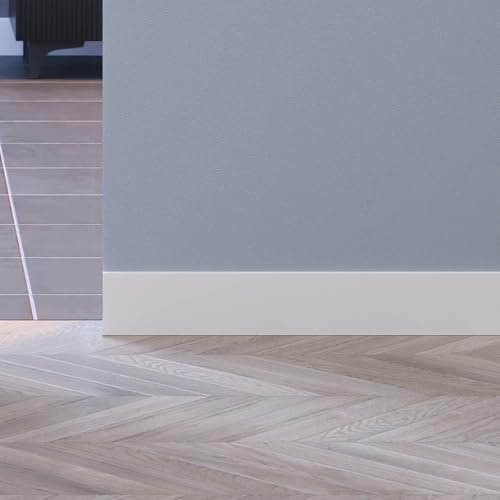 Porte Italiane, Plinthe en bois de 7 cm pour profil en aluminium, HDF résistant à l'eau, blanc