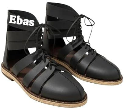 ebas Roman Military Caligae, Black Leather Sandals, Historical Legionary Boots (US-10)