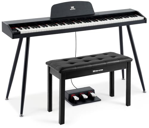 MUSTAR 88 Tasten Digitalpiano voller Größe mit Pianobank, 3-Pedal, Schwarz | E-Piano Set für Anfänger, Home Klavier mit Klavierhocker, Ständer, Stereo-Lautsprecher, USB-MIDI