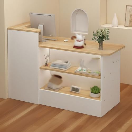 Taifuan Bancone Cassa per Negozio Angolare, Cassa Reception per Parrucchieri, Banco di Reception Banchi di Ricevimento con Cassetti e Armadi,(Walnut/Left,140x100x45cm)