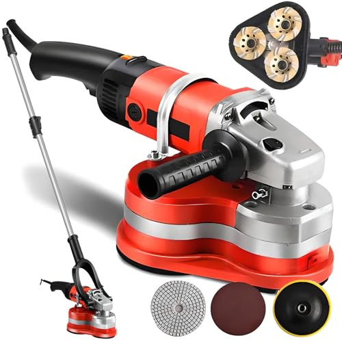 Smerigliatrice elettrica per calcestruzzo da 3000 W, smerigliatrice angolare regolabile a 6 velocità, macchina lucidatrice a 3 teste con manico ausiliario per levigatura, taglio, rettifica, lucidatura