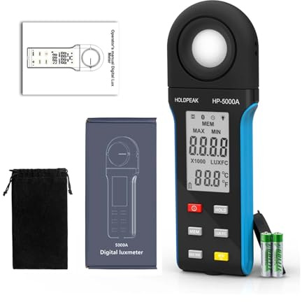 Luxmètre numérique Haute précision -5000A, pla étendue de 1 à 400000 lux, commutateur d'unités Lux/FC, Enregistrement Max/Min, écran intégré Maison et Bureau(1000W 10X13cm Double Handle)
