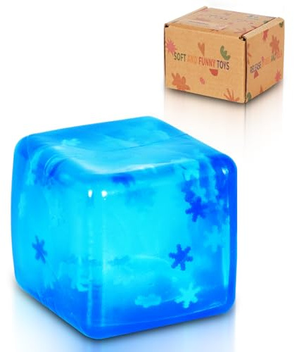 Copfeqyr Balle Anti-Stress Cube Flocon 5 cm – Cube Squishy Fidget Sensoriel à Presser pour Enfants et Adultes, Jouet Relaxant, Boîte Cadeau (Blue)