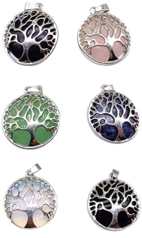 TOVINANNA Set 6 Pezzi Ciondoli in Cristallo Naturale Motivo Albero in Lega Multicolore, Accessori per Gioielli Fai da Te, per Creazioni Personalizzate di Collane, Bracciali e Colore Casuale