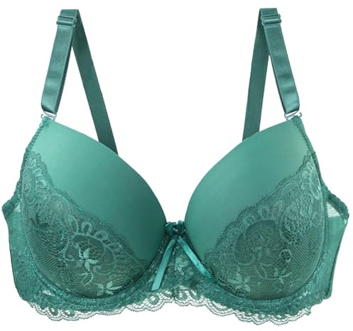 Women's Bra with Underwire Women's Sexy Lace Shaping Cup Adjustable Shoulder Strap Large Size Underwired Bra, Green, 36C