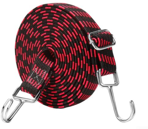 Cuerda elástica de 4 metros de largo con ganchos de metal, cuerda elástica resistente para asegurar la carga en el coche, motocicleta, para viajes al aire libre, rojo
