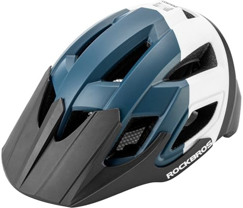 ROCKBROS Mountainbikehjälm med in-mold-teknik PC EPS skyddshjälm, ultralätt cykelhjälm med avtagbart visir, tvättbart flugnät för män och kvinnor, landsvägscykelhjälm MTB, justerbar 58–62 cm