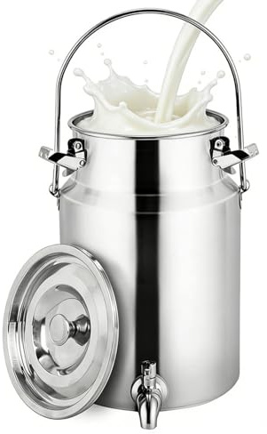 lechera acero inoxidable con tapa Bidón De Acero Inoxidable para Transporte De Leche con Grifo con Tapa/Grifo/asa, para Transportar o Almacenar Leche,3Liters