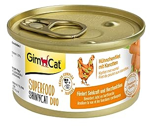 GimCat Superfood ShinyCat Duo Hühnchen mit Karotten - Katzenfutter mit saftigem Filet ohne Zuckerzusatz für ausgewachsene Katzen - 24 Dosen (24 x 70 g)