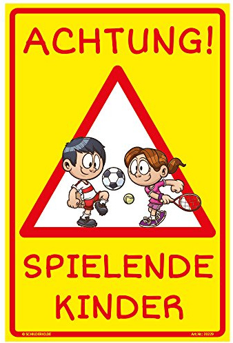 Schild Achtung spielende Kinder Hinweisschild 600x400mm gelb Hochformat stabile Aluminiumverbundplatte 3mm stark