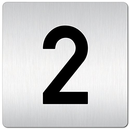 Türschilder24 XXL Schild (B) • 125 x 125 mm • Zahl Zahlen-Türnummern Ziffern • 1,5 mm Aluminium Vollmaterial • 100% Made in Germany (A: Mit doppelseitig klebenden Montagestreifen, Zahl/Ziffer 2)