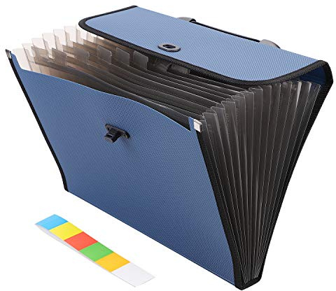 Ordner A4 Büroordner Datei Paket Dokumententasche Sortiermappe Fächermappe Erweiterbar Tragbar Aktenordner Dokumentenmappe 12 Fächer Handheld Ordnungsmappe für Büro Zuhause Universität Schule Blau