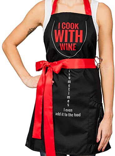 diVinto Woman Cooking Apron with Stopper and Pockets, BBQ apron, Funny Gift for Women and Wine Lover