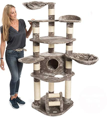 JAMAXX Premium XXL Kratzbaum für große Katzen H175cm extra-Dicke 11 cm Stämme stabil, extra-weiches Soft-Plüsch, PCT6003 grau-braun