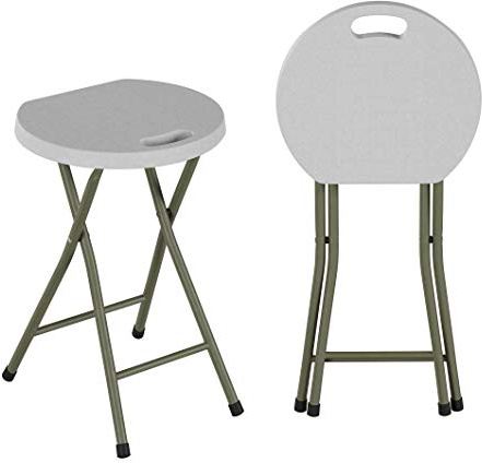 Set of 2 Stools - 18-Inch Folding Stools with 300lb Capacity for Indoor or Outdoor Use - Backless Portable Chairs for Adults by Lavish Home (White)