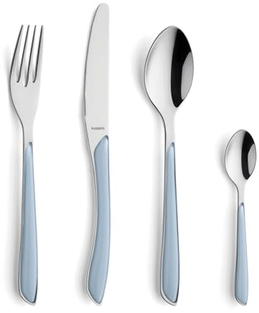 Kuppels PRISMA Besteck Set 24-teilig, 18/0 Edelstahl, himmelblau | Mattierte Kunststoffgriffe, Wellenschliff-Messer, rostfrei und spülmaschinenfest – ideal für 6 Personen