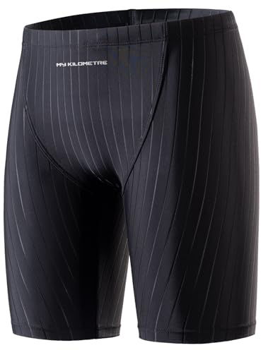 MY KILOMETRE Boy's Jammer Swimsuit Kids Trainning Swim Shorts with Drawstring Endurance Swimming Trunks Pure-Black M