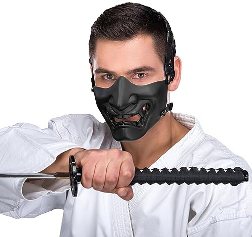 Taktische halbe Gesichtsmaske, Airsoft Schutzmaske für Halloween, CS BB, Paintball, Jagd, Schießen, Kostüm, Party (Schwarz Stil 2)