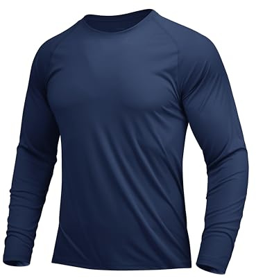 MAGCOMSEN Funktionsshirt Herren Langarm UV Shirt UPF 50+ Arbeitsshirt Atmungsaktiv Männer Sommer Wandershirt Outdoor Jogging Laufshirt für Sport Dunkelblau S