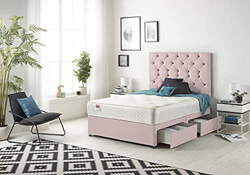 Bed Centre Premier Divan Bed Set with Sprung Memory Foam Mattress, 2 Drawers and a Matching Headboard - Available in Multiple Fabrics and Colours (3FT Single, Plush Pink)