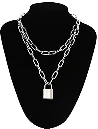 SONGK Lock Chain Necklace With A Padlock Pendants For Women Men Punk Jewelry On The Neck Aesthetic Accessories