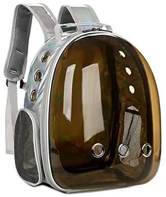 Katzen-Rucksack, groß, durchsichtig, tragbar, belüftet, Tragetasche für Katzen, kleine Hunde, Outdoor, wasserdicht, transparent, atmungsaktiv, Kapsel-Design, Braun