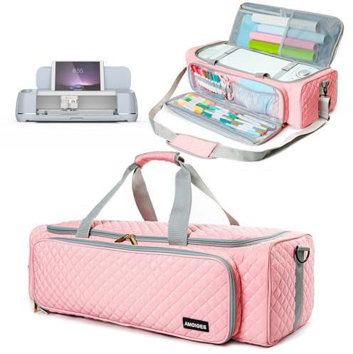 AMOIGEE Tragetasche für Cricut Explore Air 2, Maker 3, Explore 3 - Rosa Aufbewahrungs-Organizer für Zubehör - Gesteppte Tasche