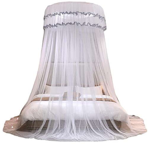 YWZQ GroßE Romantische Moskitonetz Doppelbett 1.2M Kuppel, Prinzessin Spitze Bett Baldachin Kostenlose Installation Zum Single Zu King Size Betten Schlafzimmer Dekorative,Weiß