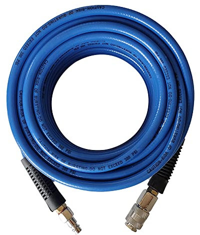 aunstarwei PVC Reinforced Air Compressor Hose Blue with 1/4 Europe Steel Quick Coupler and Plug Fittings, 15m Length