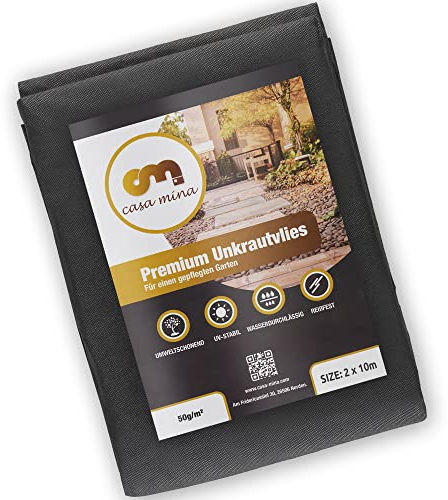 Casa Mina Unkrautvlies 20m² | Gartenvlies wasserdurchlässig gegen Unkraut 50g/m² | Vlies für den Garten, das Hochbeet & Co | Beet & Garten Abdeckvlies | Unkrautfolie wasserdurchlässig (10m x 2m Vlies)