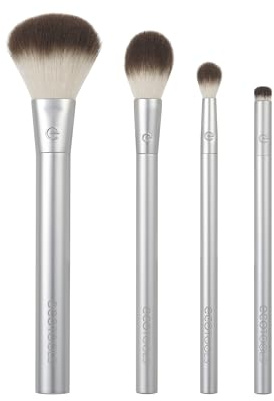 EcoTools Precious Metals Make-up-Pinsel-Set für Wangen und Augen, für Lidschatten, Rouge und Puder, umweltfreundlich, tierversuchsfrei, recyceltes Aluminium, Chrom, 4-teiliges Set