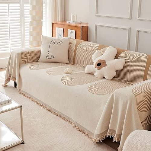 Sofa Überwurfdecke für 2/3/4 Sitzer, Sofadecken zum Abdecken,Sofaüberwurf Decke Couch Überwurf Baumwolle Waschbar Anti-rutsch Schmutzabweisend Kissen Couchdecke Überwurf Nahtlos mit Quasten ( Color :