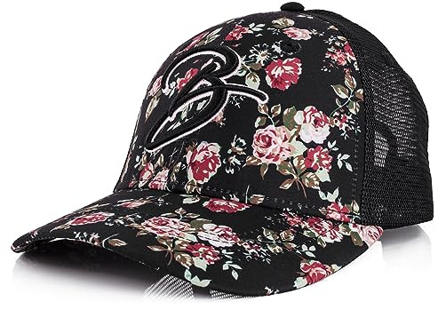 Blackskies® Black Beauty Trucker Cap | Herren Damen Schirm Premium Snapback Trucker Mütze Floral Blumen Rose Basecap Kappe Schwarz