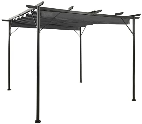 Homgoday Pergola mit Ausziehbarem Dach Pavillon Sonnenschutz Gartenpavillon Überdachung UV-und Wasserbeständig Partyzelt Gartenzelt für Terrasse Garten Anthrazit 3x3 m Stahl 180 g/m²
