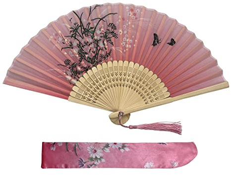 Kibon Faltbare Fächer, Handfächer, Bambusfächer mit Quaste für Geburtstagsgeschenke, Tanzen, Cosplay, Hochzeit, Party, Requisiten-Dekoration