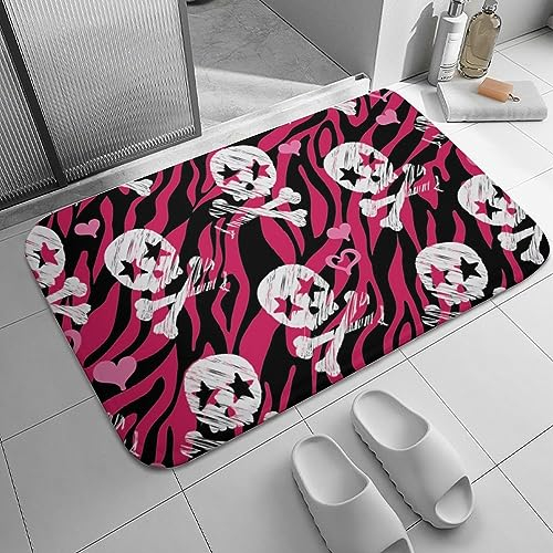 FWJZDSP Badezimmerteppiche, Zebra-Stern-Schädel, rutschfeste Badematte, rosa Halloween, 61 x 40,6 cm, waschbare Duschmatte, Läuferteppich für Badezimmer, Zuhause, Badewanne, Wohnzimmer