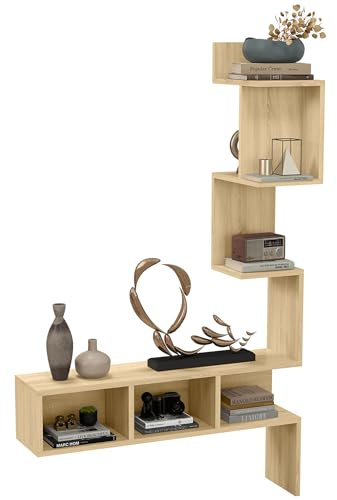 HOMCOM Mensola Portaoggetti in MDF, Scaffale da Parete con Ripiani Aperti per Soggiorno e Camera da Letto, 80x20x128.5 cm, color Rovere