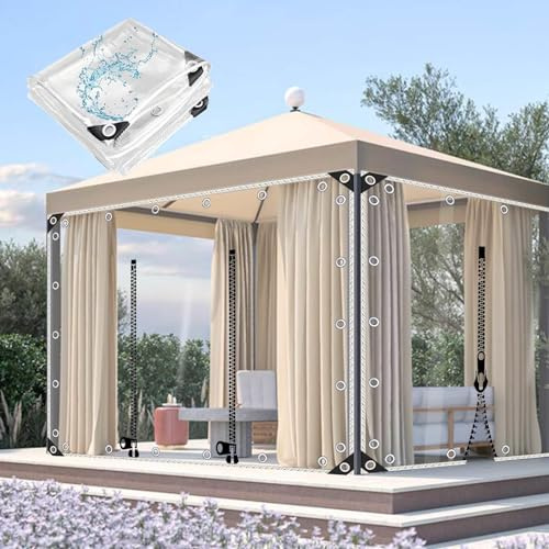 Outdoor Curtain Tarpaulin-0.3mm Transparent Waterproof Tarp,PVC Clear Weatherproof Tarpaulin Side Panels with Zipper Door,Gazebo Pergola Garage Partition Curtains,with Eyelets,W×H-1.5×3.3m/4.9×10.8ft