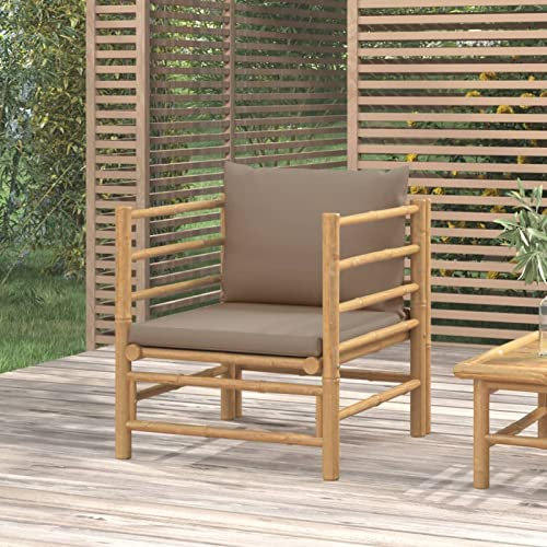 LAPOOH Gartensessel mit Taupe Kissen Bambus, Gartenstühle, Gartenmöbel, Balkonstuhl, Garten Stühle, Terrassenstühle, Balkonmöbel