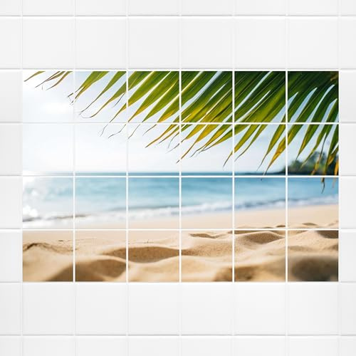 GRAZDesign Fliesenaufkleber Bad Küche, Fliesenbild Strand Palme Maritim, Klebefliesen selbstklebend - 20x25cm / 122x76cm