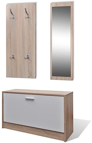 Generisch Clothes Rack Garderobenset Flur 3in1 Eiche Schuhschrank Spiegel Garderobenpaneel