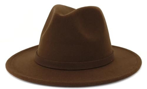 Fedora Trilby Filzhut Hut Männer Frauen Breite Krempe Filz Jazz Fedora Hüte Retro-Stil Einfarbig Panama Hut Formal Hut 56-58Cm Kaffee
