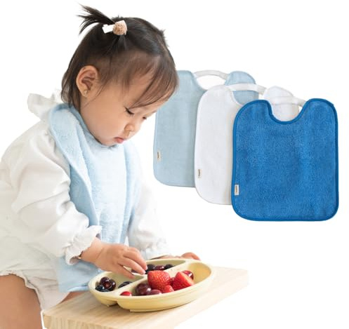 Bugalin Baberos bebe impermeables |Pack 3 - Baberos goma elastica guarderia | Fáciles de Poner y Quitar | De Rizo y Tela Impermeable, Babero Ideal para la Guarderia | Fabricados en España (CLOUD)