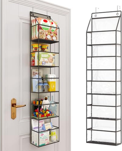 BAKAJI Organizer 5 Ripiani da Porta con Ganci in Metallo e Scaffali PVC Trasparenti, Unità Mensole Salvaspazio Multiuso Capiente, Scaffalatura Bagno, Camera da Letto, Ufficio, Cameretta (Nero)