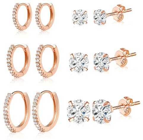 ALEXCRAFT 6Paar Stapelbar Klein Creolen Zirkon Ohrsteck Ohrringe Set Damen | Ohrringe Set Stapelbar Mehrere Piercing Ohrlöcher Ohrring Knorpel Huggie Creolen Kleine Zirkono Mini Kugel Ohrsteck Set Damen