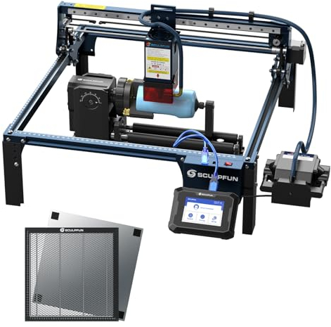 SCULPFUN S30 Pro Max Laser Graviermaschine, TS1 Touchscreen, RA Pro Max Laser Rotary Roller, Laser Honeycomb Wabentisch, 20w Laser Cutter mit Air Assist, Erweiterbar auf 935x900mm Lasergravierer
