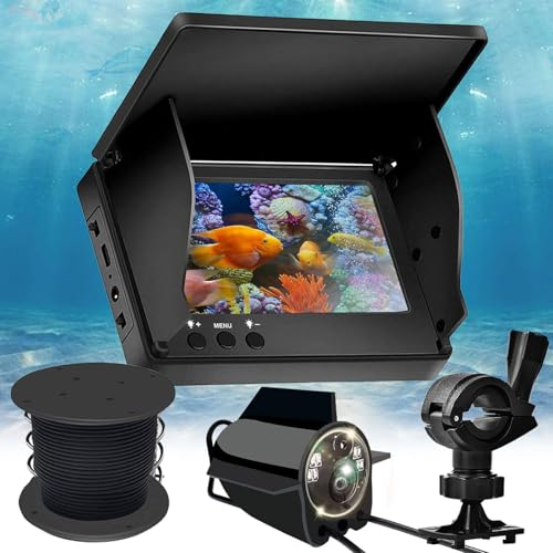 Fischfinder, Fish Finder Kamera IP65 Wasserdicht Unterwasser Kamera mit 5 Zoll IPS Display 8000mAh Akku 30m Kabel 220° Weitwinkel Nachtsicht für Meeresangeln Fluss Angeln Eisfischen